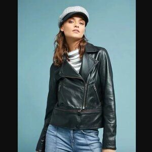 Michael Stars Convertible Black Leather Moto Jacket